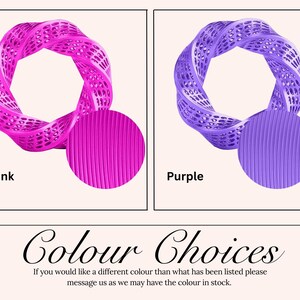 two different color choices: pink and purple. The pink color is represented by a pink spiral, while the purple color is represented by a purple spiral. The image also includes a text that says " Colour Choices" and " Colour Choices" in the bottom right corner.