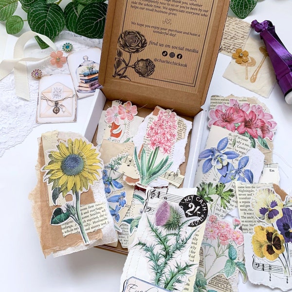 Paper clusters for journals - Mystery journal pack - Surprise Box with handmade ephemera - Great gift idea for journallers and crafters