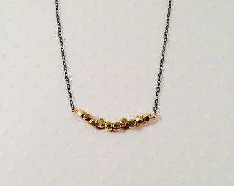 Gold Vermeil Nugget Beads w/ Oxidized Sterling Silver Chain