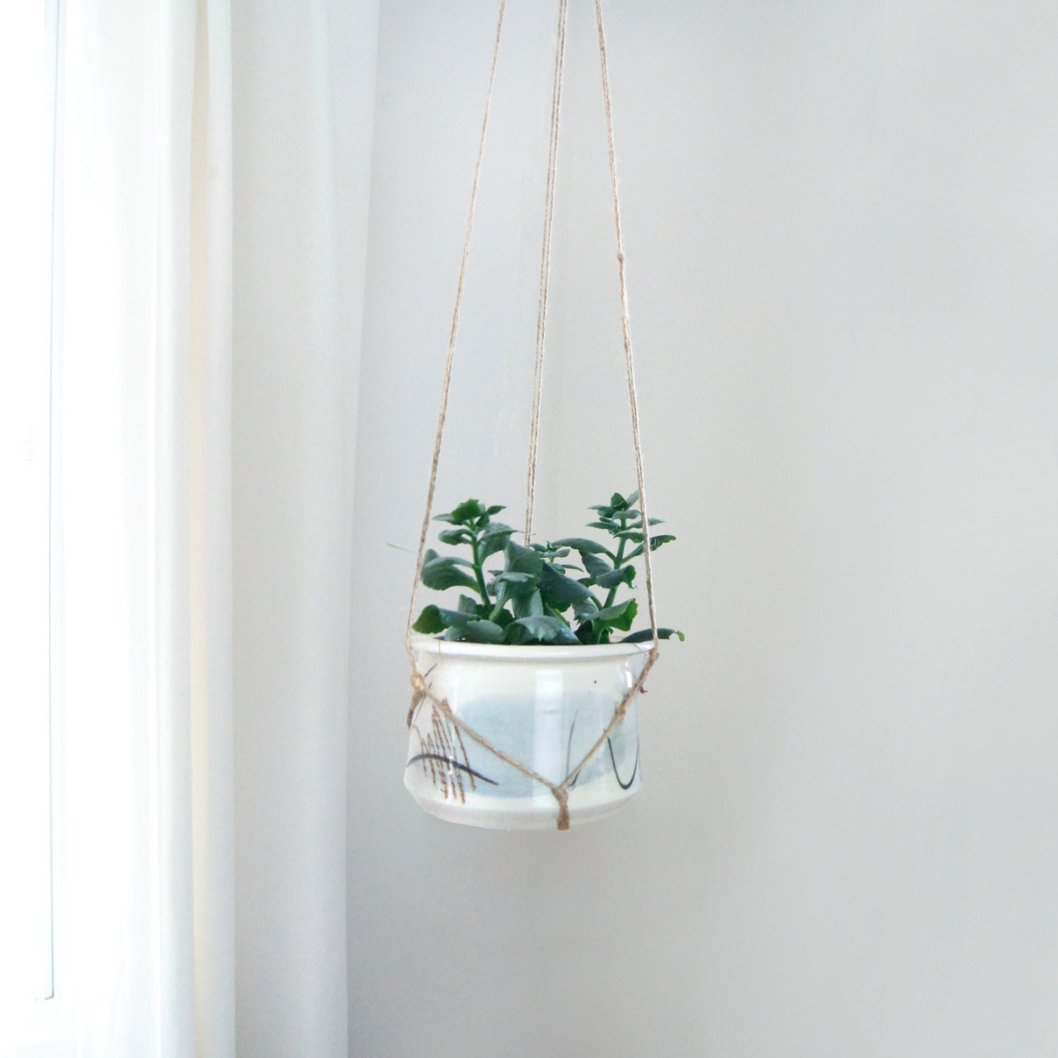 Hanging Planter Vintage Jute Macrame Plant Hanger and Beige Etsy