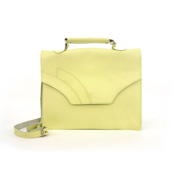 Vintage Pastel Lime Green Structured Leather Bag |