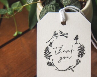 Favor Tags Woodland Wreath • Thank You Printed Gift Tag • Ferns Pine Trees Nature Rustic Bohemian Wedding • Open Air Paper