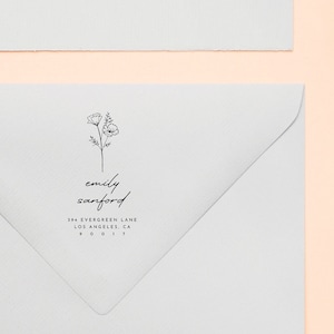 California Poppy Rubberstempel retouradres Aangepaste adresstempel Stempelkussen Optioneel bloemillustratie