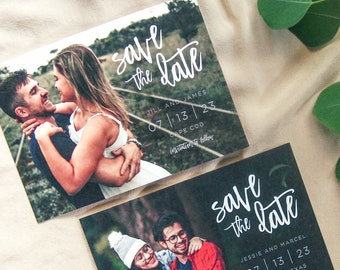 Save the Date with Photo • Wedding Modern Calligraphy Printed Save the Date Cards • Contemporary Font Typography • Open Air Paper SD014