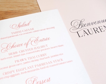 Welcome Wedding Menu Place Cards — Two-Sided Dark Sage Personalized with Guest Names | Custom Printed