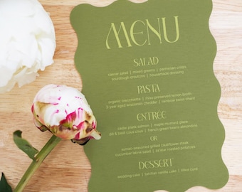 Modern Wedding Menu — Wavy Die Cut in Chartreuse with Playful Typography | Custom Printed