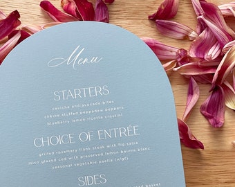 Minimalist Arch Shape Solid Color Wedding Menu   Printed Menu Cards Simple Elegant Place Setting