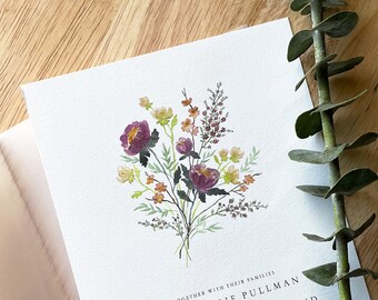 Wedding Invitation Peony Bouquet • Watercolor Floral Design • Bohemian Wildflowers Invite • Printed Invitation Suite • Open Air Paper