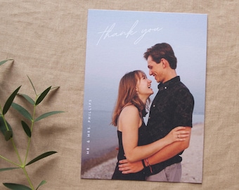 Contemporary Wedding Photo Thank You Card — Handwritten Style Font with Asymmetrical Layout | Custom Printed