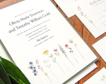 Wildflower Row Wedding Invitation — Watercolor Florals | Custom Printed Suite