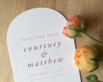 Arch Save the Date Solid Color • Printed Cards • Modern Typography Simple Minimal • Die Cut Rounded Save the Date • Open Air Paper