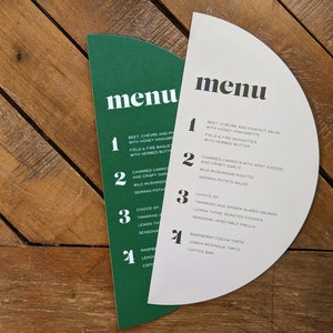 Black and White Minimalist Half Circle Solid Color Wedding Menu   Printed Half Moon Cards   Simple Retro Modern Arch Shape   Open Air Paper