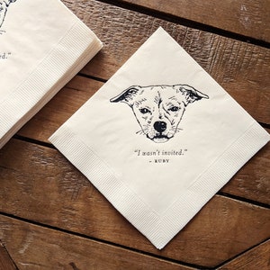 Dog Cocktail Napkins   Custom Wedding Reception Pet Drawing Beverage Napkins   Gold Foil Custom Dogs Illustration   Open Air Paper