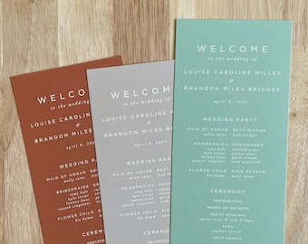 Wedding Ceremony Program Solid Color • Printed Order of Service Card • Minimal Simple Contemporary Text • Open Air Paper