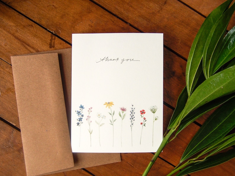 Wildflower Watercolor Greeting Card No. 2 • Single Thank You Notes • A2 ...