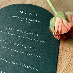 Arch Shape Minimalist Solid Color Wedding Menu • Printed Menus • Simple Contemporary Modern Text • Open Air Paper image 4