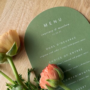 Arch Shape Minimalist Solid Color Wedding Menu • Printed Menus • Simple Contemporary Modern Text • Open Air Paper image 5