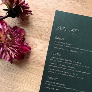 Let's Eat Solid Color Hochzeitsmenü 5x7 Individuell gedruckte Menükarte Einfache moderne Schriftarten und kräftige Farben Open Air Papier