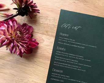 Let's Eat Solid Color Wedding Menu   5x7 Custom Printed Menu Card   Simple Modern Fonts and Bold Colors   Open Air Paper