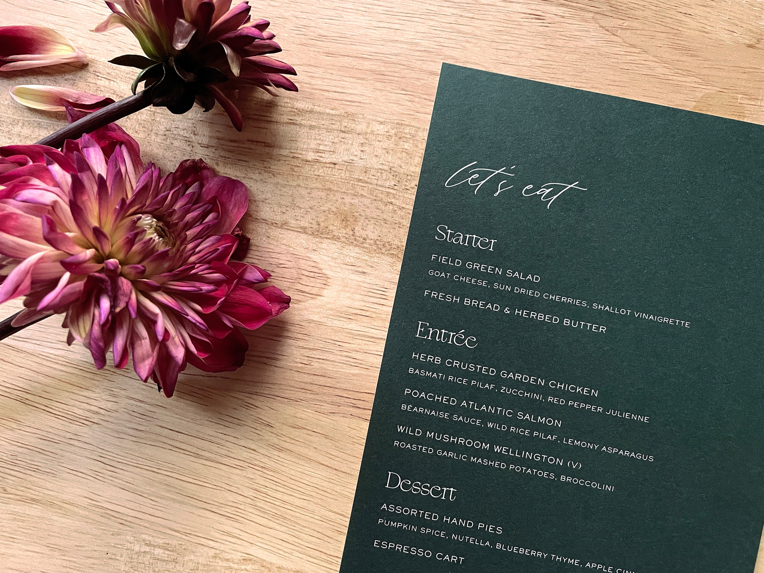 Let's Eat Solid Color Wedding Menu   5x7 Custom Printed Menu Card   Simple Modern Fonts and Bold Colors   Open Air Paper