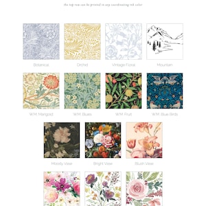 May include: A collection of 12 different envelope liner designs. The designs include floral patterns, a mountain landscape, and a variety of vases with flowers. The text "ENVELOPE LINERS" is at the top of the image. The text "the top row can be printed in any coordinating ink color" is below the title.