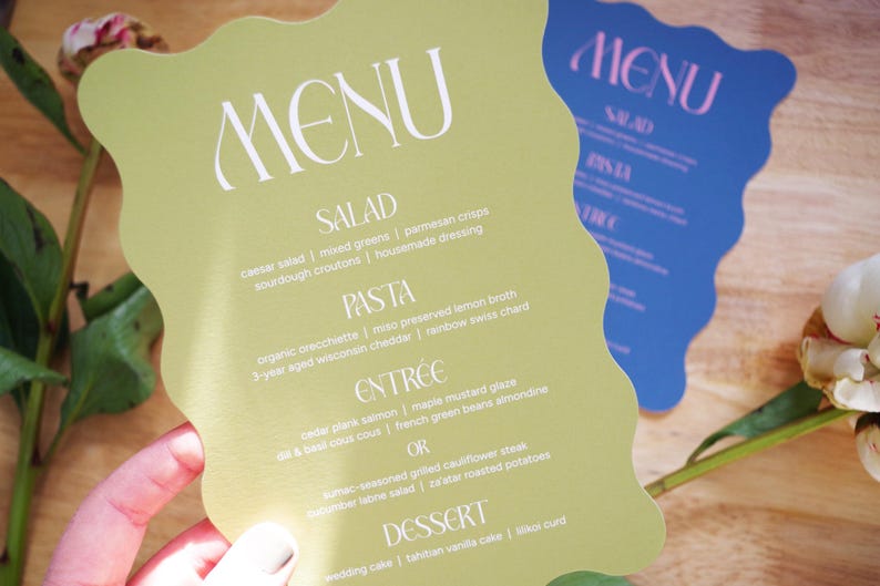 modern-wedding-menu-wavy-die-cut-in-chartreuse-with-playful