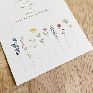 Wildflower Row Wedding Program Printed Ceremony Order of Service Card Simple Elegant Watercolor Open Air Paper image 4