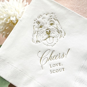 Gold Foil Pet Cocktail Napkins Wedding Reception   Custom Dog Cat Rabbit Illustration Beverage Napkins   Gold Foil Personalized Dog Drawing