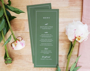 Thin Border Leafy Green Minimalist Wedding Menu • Choice of Color