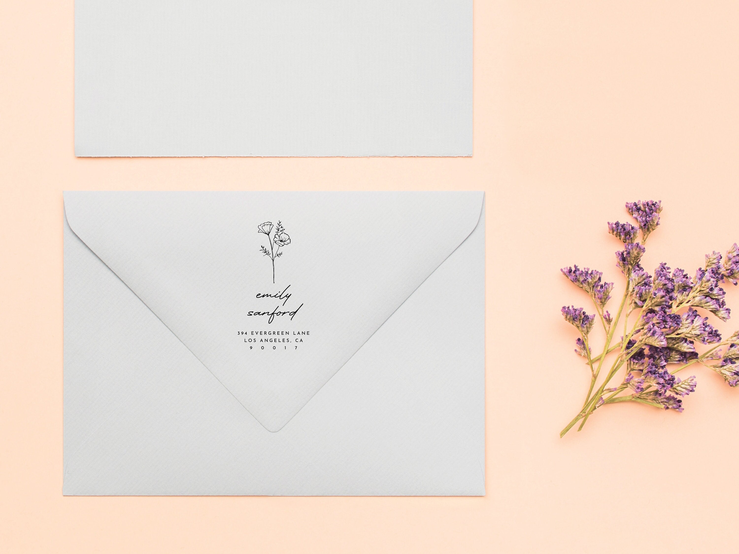 Custom address stamp for California poppies.