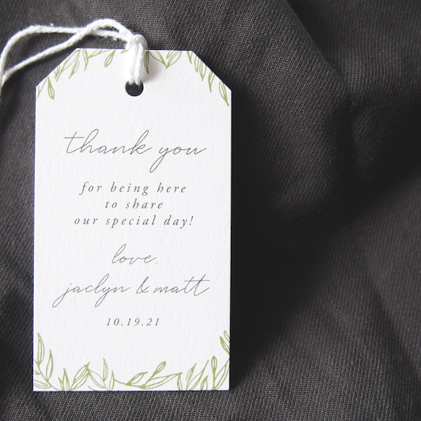 Frame of Leaves Favor Tags • Printed Gift Tag • Simple Hand Drawn Greenery Illustration Wedding • Open Air Paper FT003