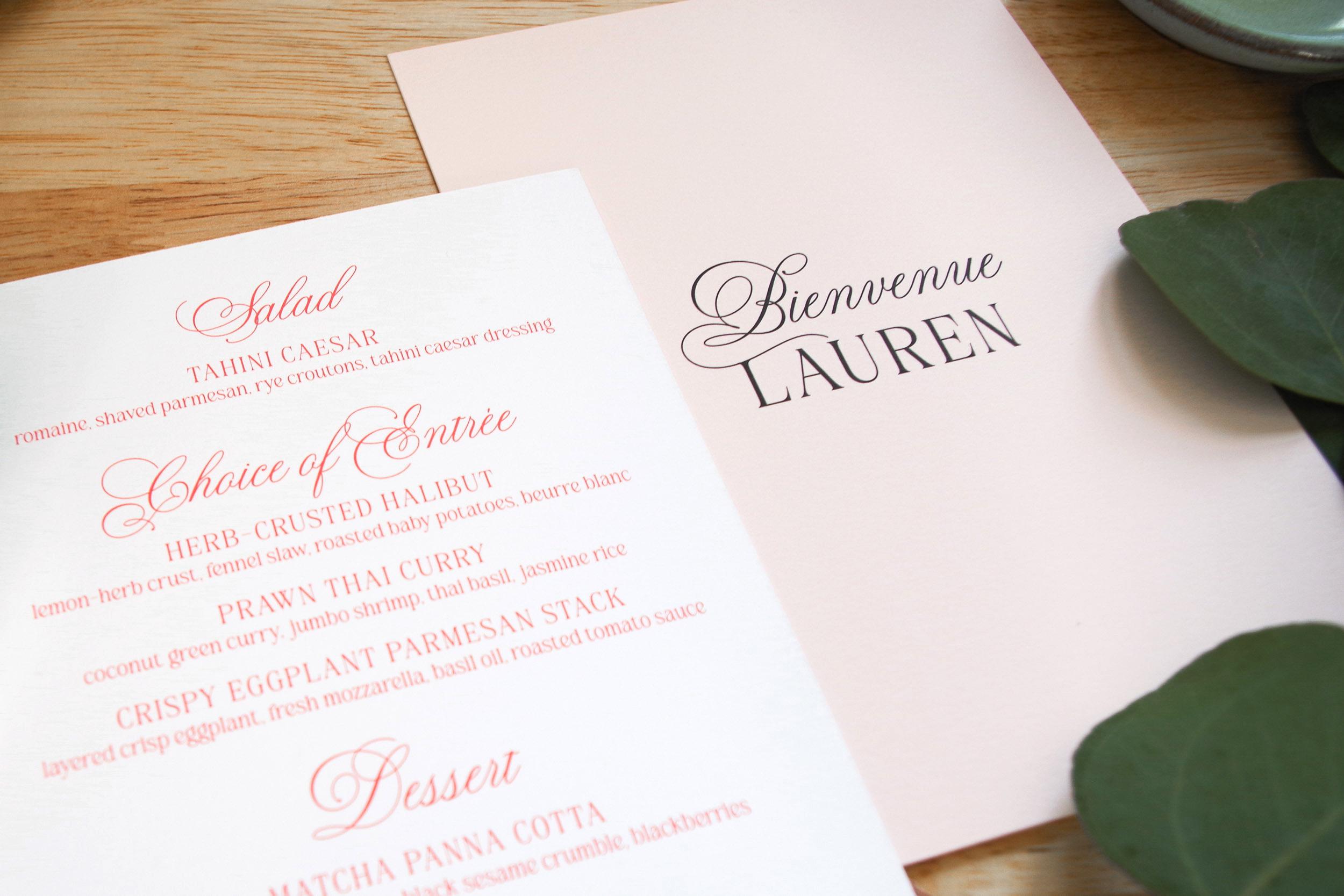 Welcome Wedding Menu Place Cards — Two-sided Dark Sage Personalized ...
