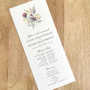Wedding Ceremony Program Peony Bouquet Watercolor Floral Printed Order of Service Card Elegant Flowers Boho Wedding image 3