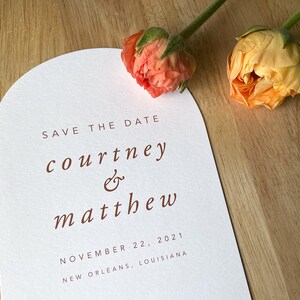 Arch Save the Date Solid Color Printed Cards Modern Typography Simple Minimal Die Cut Rounded Save the Date Open Air Paper image 5