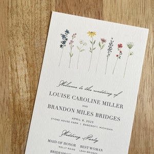 Wildflower Row Wedding Program Printed Ceremony Order of Service Card Simple Elegant Watercolor Open Air Paper image 3