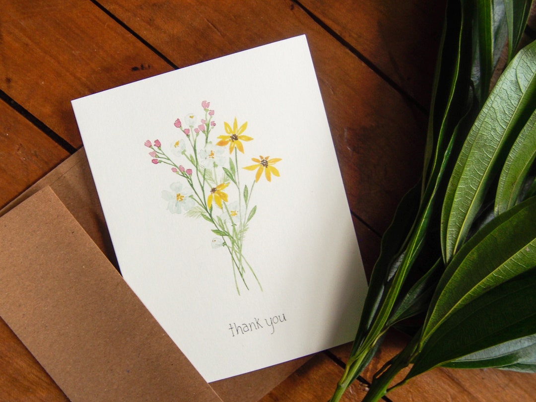 Wildflower Watercolor Greeting Card No. 1 • Single Thank You Notes • A2 ...