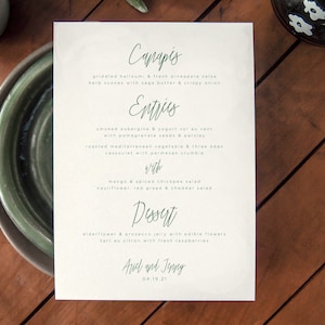 Menu di nozze con caratteri moderni • Menu stampati o stampabili • Testo semplice contemporaneo • Carta all'aperto M010