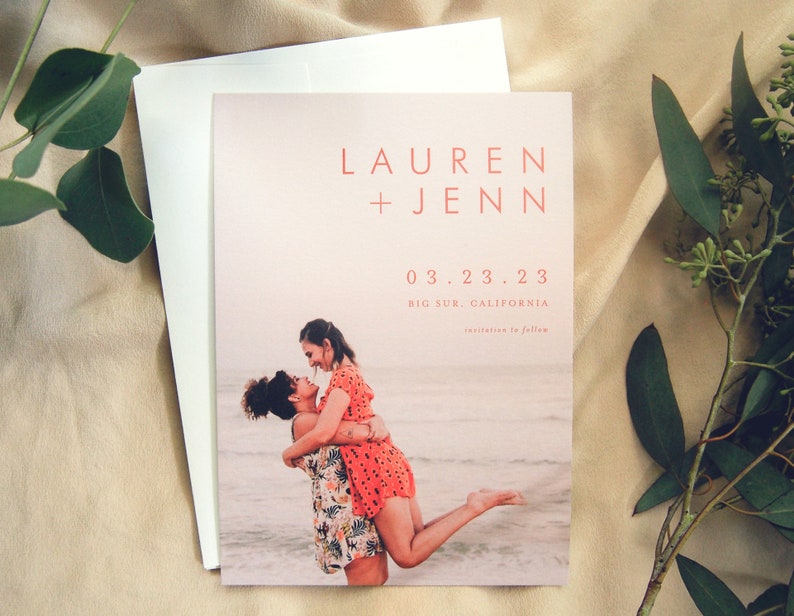 Photo Save the Date Minimal Modern Font Printed Save the Date Cards Contemporary Typography Wedding Open Air Paper SD014 image 1