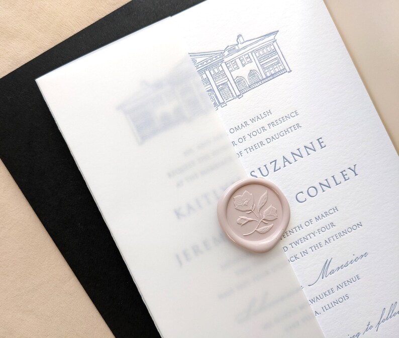 Venue Illustration Letterpress Wedding Invitation Custom Classic Typography Invite Set Printed Cotton Card Open Air Paper image 4