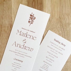 Marigold Elegant Wedding Ceremony Program Printed Order of Service Card Simple Elegant Floral Open Air Paper image 1