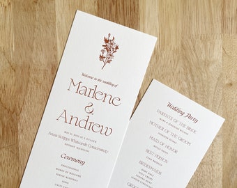 Marigold Elegant Wedding Ceremony Program • Printed Order of Service Card • Simple Elegant Floral • Open Air Paper