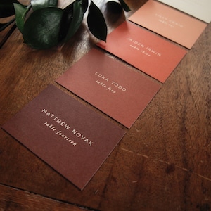 Ombre Solid Color Escort Cards • Orange Printed Wedding Place Cards • Contemporary Simple Typography • Open Air Paper PC013