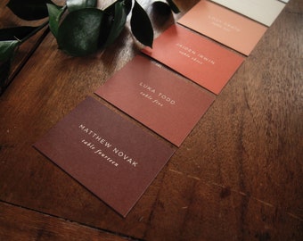 Ombre Solid Color Escort Cards • Orange Printed Wedding Place Cards • Contemporary Simple Typography • Open Air Paper PC013