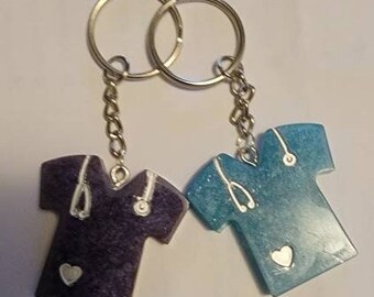 Single Color Scrub Top with Silver Heart and Stethescope
