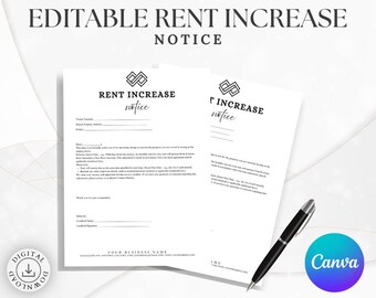 Rent Increase Notice Template | 30 Day Rent Increase Letter | Landlord Tenant Notice | Editable Canva PDF | Instant Download