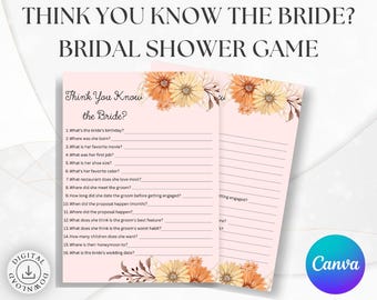 Know the Bride Quiz Game | Bridal Shower Trivia Activity | Floral Bridal Party Game | Editable Canva Template