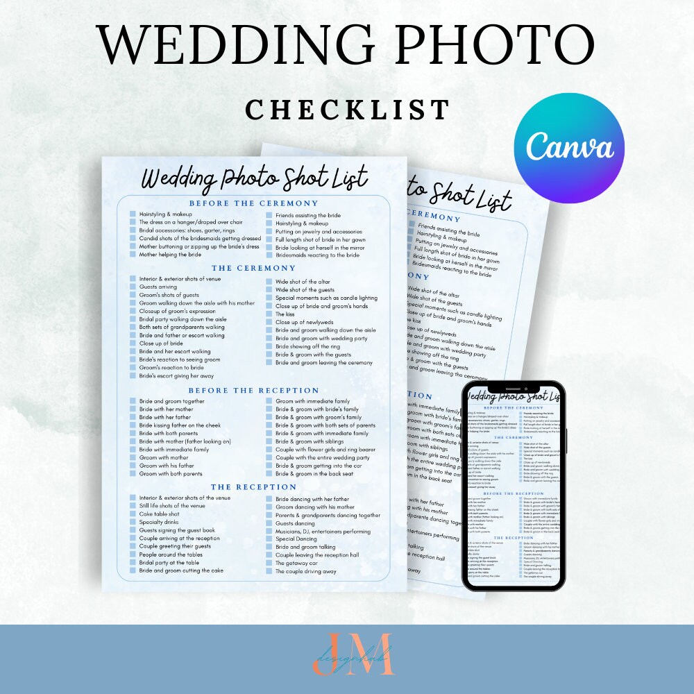 Printable Wedding Photo Checklist Photographer Cheat Sheet Wedding ...