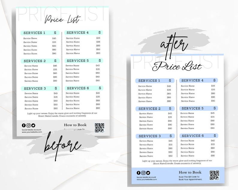 Salon Price List Template Editable, Modern Branding (canva Format ...