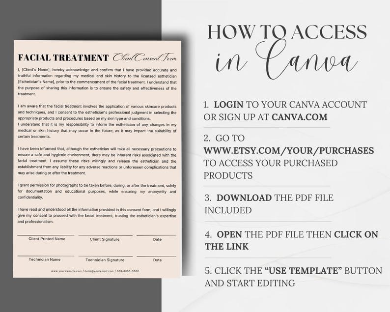 Facial Consent Form Template, Editable Skincare Form, Digital Download ...
