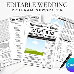 Wedding Newspaper Template, Editable Wedding Program, Customizable Newspaper Itinerary, DIY Wedding Keepsake